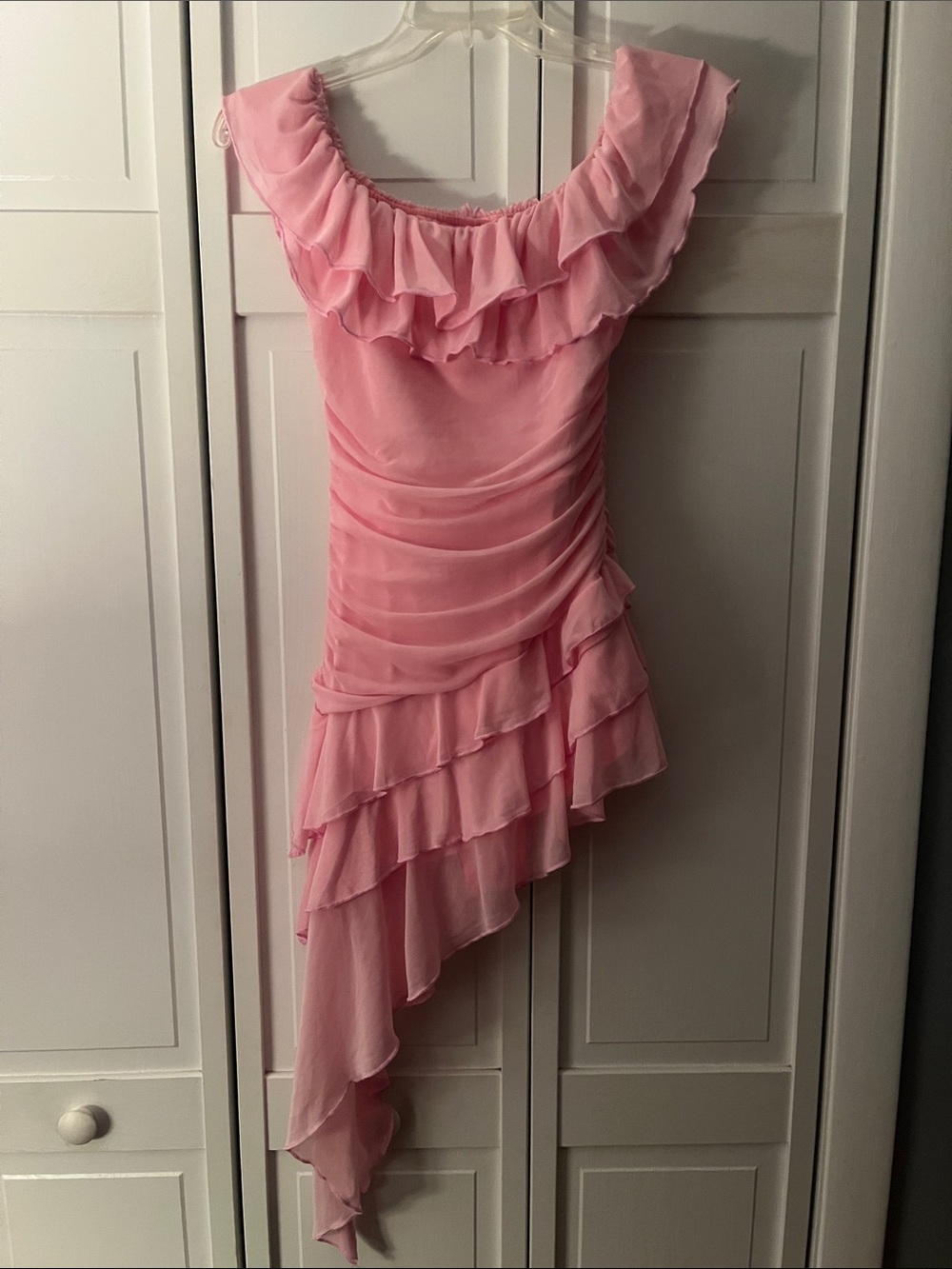 Pink Ruffled Asymmetric Chiffon Dress